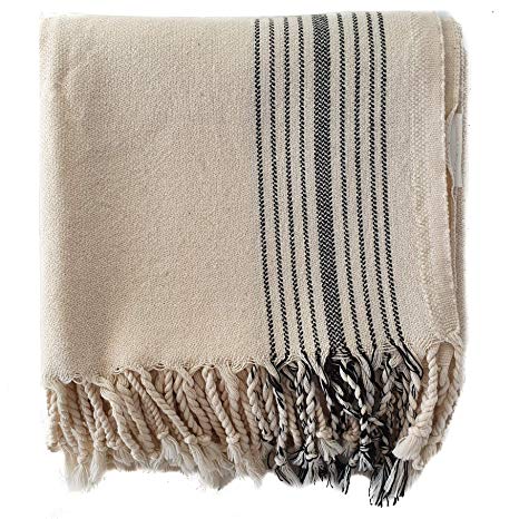 The Loomia Andrea 100% Turkish Cotton Towel (XL Size, Cream with Black Stripes)