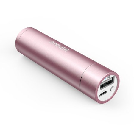 Anker PowerCore  mini (3350mAh Premium Aluminum Portable Charger) Lipstick-Sized External Battery Power Bank for iPhone 6 / 6 Plus, iPad Air 2 / mini 3, Galaxy S6 / S6 Edge and More (Pink)