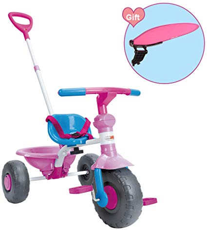 ChromeWheels Kids' Tricycle, with Canopy and Pushing Handle for 1-3 Years Old Toddler, Pink