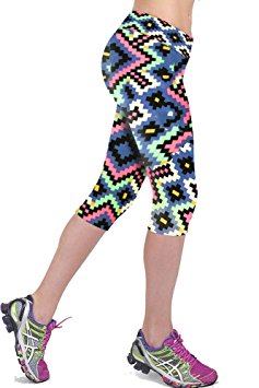 Ancia Womens Tartan Active Workout Capri Leggings Fitted Stretch Tights