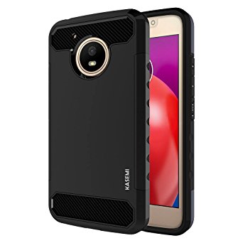 Moto E4 Case,KASEMI [Carbon Fiber Series] Dual Layer Hybrid Case with Shock Absorption for Motorola Moto E4- Black