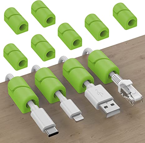 SOULWIT 20 Pcs Cable Holder Clips, Cable Management Cord Organizer Clips Silicone Self Adhesive for Desktop USB Charging Cable Power Cord Mouse Cable Wire PC Office Home (Green)