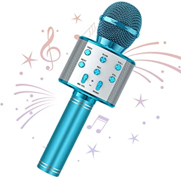 Wowstar Wireless Microphone, Karaoke Bluetooth Microphone for Kids Adults, Portable Toy Karaoke Mic Speaker Machine, Home KTV Player Support Android & iOS Devices for Party Singing (Blue)
