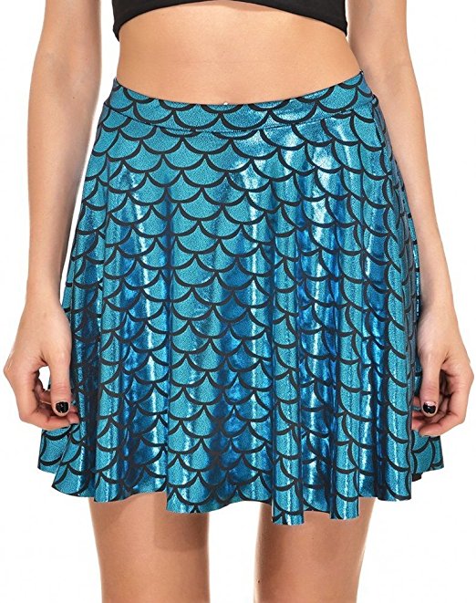 Alaroo Girls Stretchy Fish Scale Mermaid Print Flared Skater Mini Skirt S-4XL