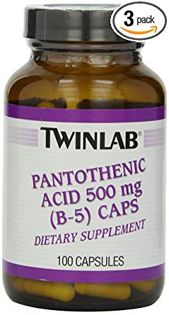 Twinlab Pantothenic Acid (B-5) Caps, 500mg, 100 Capsules (Pack of 3)
