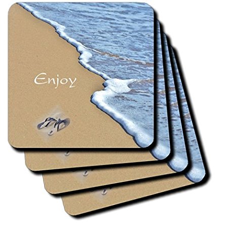 3dRose Print of Beach Shore with Enjoy and Flip Flops - Soft Coasters, Set of 8 (cst_214442_2)