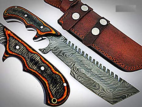 TR-1097, CUSTOM HANDMADE DEMASCUS STELL TRACKER KNIFE – TWO TONE DOLLAR SHEATH HANDLE
