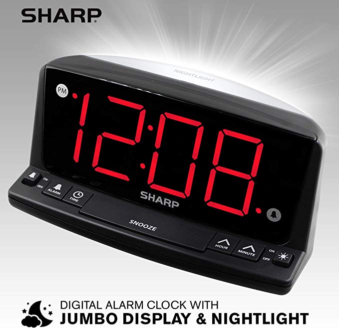 Sharp LED Digital Alarm Clock – Simple Operation - Easy to See Large Numbers, Built in Night Light, Loud Beep Alarm with Snooze, Bright Big Red Digit Display