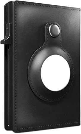 ATOM Airtag Wallet - Minimalist Pocket-Sized Genuine Leather Credit Card Holder With RFID Technology & Wallet For Men For Airtag (Airtag Not Included) (BLACK)