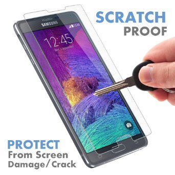 Samsung Galaxy Note 4 Glass Screen Protector by Voxkin® - Protect, Shield and Guard Your Note4 Screen From Scratch, Drop & Impact with HD Invisible Tempered Protective Cover - Looks Great on Any Cases