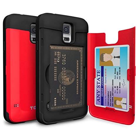 Galaxy S5 Case, TORU [S5 Wallet Case Red] Protective Slim Fit Dual Layer Hidden Credit Card Holder ID Slot Card Case with Mirror for Samsung Galaxy S5 / S5 Neo - Red