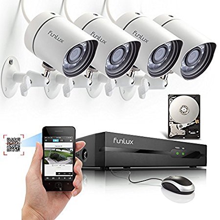 Funlux 4CH Scan QR Code Quick View Network NVR Kit POE 720P HD Night Vision IP CCTV Security Camera System 500gb Hard Drive