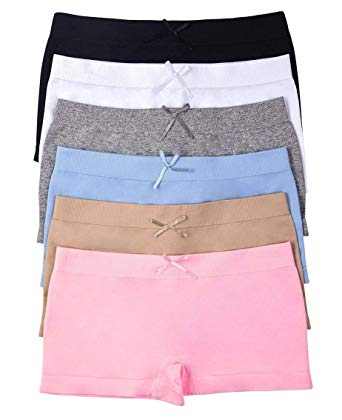 ToBeInStyle Girls' Pack of 6 Solid Color Ribbon Seamless Boyshorts