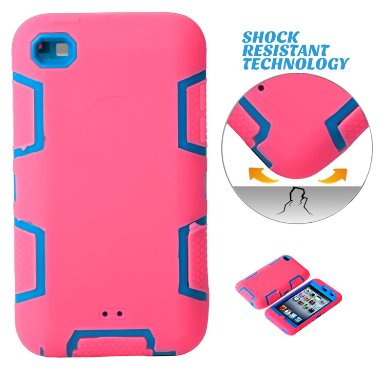 MagicSky Robot Series Hybrid Case for Apple iPod Touch 4 4th Generation - 1 Pack - Retail Packaging - Blue/Hot Pink