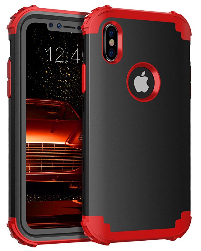 iPhone X Case,iPhone 10 Case,BENTOBEN Drop Protection 3 in 1 Rugged PC Soft Silicone Bumper Anti-scratch Shockproof Protective Phone Case Cover for Apple iPhone X/iPhone 10 5.8 inch,Black/Red