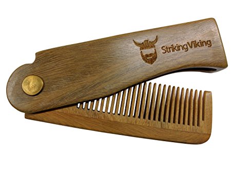 Folding Wood Comb by Striking Viking - Anti-Static Wooden Styling Comb for Men