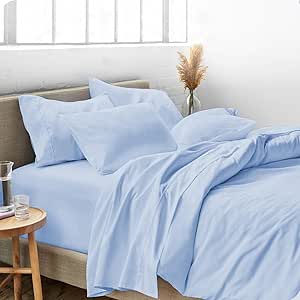 Queen Size 100% Egyptian Cotton 800 Thread Count 4 Piece Sheets Set - 18" Inch Deep Pocket, Smooth & Soft Sateen Weave, Premium Quality Hotel Bedding, Light Blue Solid