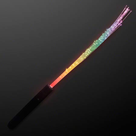 FlashingBlinkyLights Multicolor Fiber Optic Light Wand with Black Handle (Set of 12)