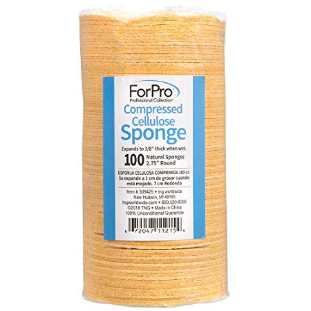 ForPro Compressed Cellulose Sponge, Round Face and Body Sponge, Natural Yellow, 2.75”, 100-Count