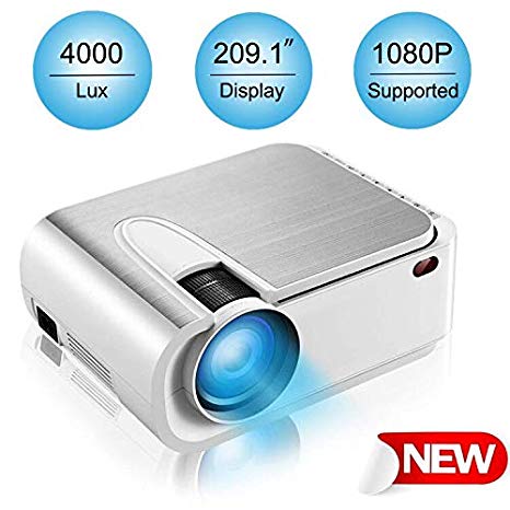 Projector, HD 4000 Lux Video Projector with 210" Display, 60,000 Hours Led Home Theater Projector Support 1080P,Compatible with Fire TV Stick,PS4, HDMI, VGA, AV and USB