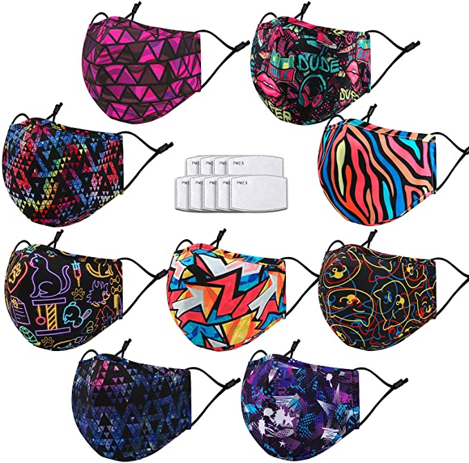 Cloth Face Maks Washable Reusable for Women Men with Nose Wire&Filter Pocket&9 Filters,3 Layers Fabric with Designer Printed