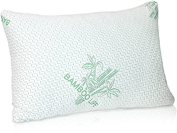 King Size Bamboo Pillow – Premium Bamboo, Cooling Shredded Memory Foam Pillow with Washable, Removable Pillow Case, Adjustable, King (Pack of 1)