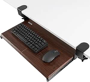 VIVO Small Clamp-on Computer Keyboard and Mouse Under Desk Slider Tray, 20 x 11 inch Pull Out Platform Drawer, Dark Wood, MOUNT-KB05ES-D