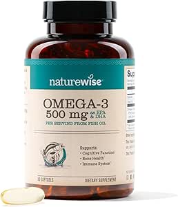 NatureWise Omega 3 Fish Oil - 500 mg Omega-3 per softgel - EPA & DHA - Immune Support, Brain & Heart Health, Optimal Wellness - Gluten-Free, Soy-Free, Non-GMO - 90 Softgels[3-Month Supply]