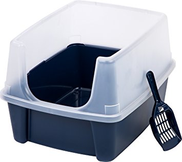 IRIS Open Top Litter Box with Shield and Scoop, Blue