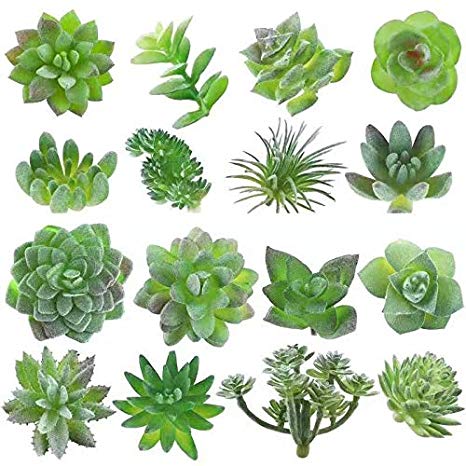 MAXZONE Fake Succulents16pcs Artificial Succulents Picks Unpotted Faux Succulent Assortment in Flocked Green in Different Type Different Size Succulents Echeveria Agave Floral