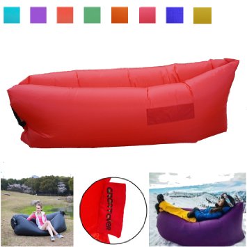 Greatever Outdoor Inflatable Lounger, Waterproof, Inflates Quickly, Lounge Chair, Air Sleep Sofa/Couch, Sleeping Compression Air Bag for Camping Travel (Logo-RD-CA)