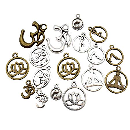100g (about 75pcs ) Craft Supplies Mixed Yoga OM OHM charms Pendants Beads Charms Pendants for Crafting, Jewelry Findings Making Accessory For DIY Necklace Bracelet M22 (Yoga OM charms)