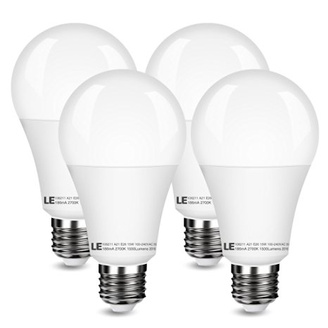 LE 100W Bulbs Equivalent, 15W A21 E26 LED Bulbs, 1500lm, 200° Beam Angle, 2700K Warm White, Not Dimmable, LED Light Bulbs, Pack of 4 Units