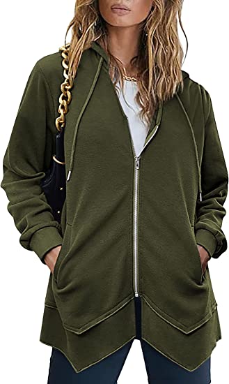 Zeagoo Women Zip Up Hoodies Fleece Lined Tunic Sweatshirt Long Casual Hoodie Jacket with Pockets