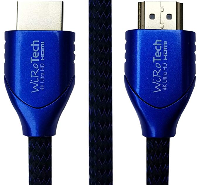 Low Profile HDMI Cable 25ft Blue - HDMI 2.0 (4K, HDR) Ready - Braided Cable - High Speed 18Gbps - Gold Plated Connectors - Ethernet, Audio Return - Video 2160p