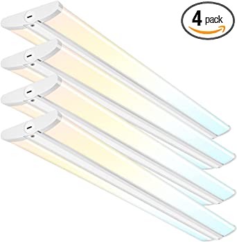 4 Pack 4FT Ultra Slim LED Wraparound Light with 3 Wattages/3 Lumens/3 CCT Selectable, 55W/65W/75W, 5500lm/6500lm/7500lm, 3000K/4000K/5000K 4 Foot Flush Mount Ceiling Light for Office Kitchen, ETL