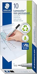 Staedtler Folienstift Lumocolor non-permanent, wasserlösliche Tinte, für fast alle Oberflächen geeignet, Linienbreite F 0,6 mm, nachfüllbar, lange Lebensdauer, 5 schwarze Stifte, 316-9X