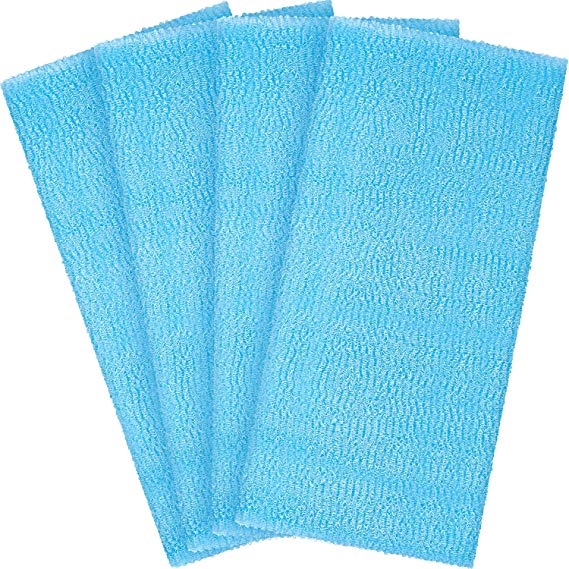 Boao 4 Pieces Beauty Skin Bath Wash Towel Exfoliating Bath Cloth Magic Shower Washcloth for Body 35 Inches (Blue)