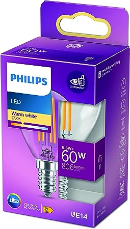 Philips LED Premium Classic P45 Lustre Light Bulb [E14 Small Edison Screw] 6.5W - 60W Equivalent, Warm White (2700K), Non Dimmable