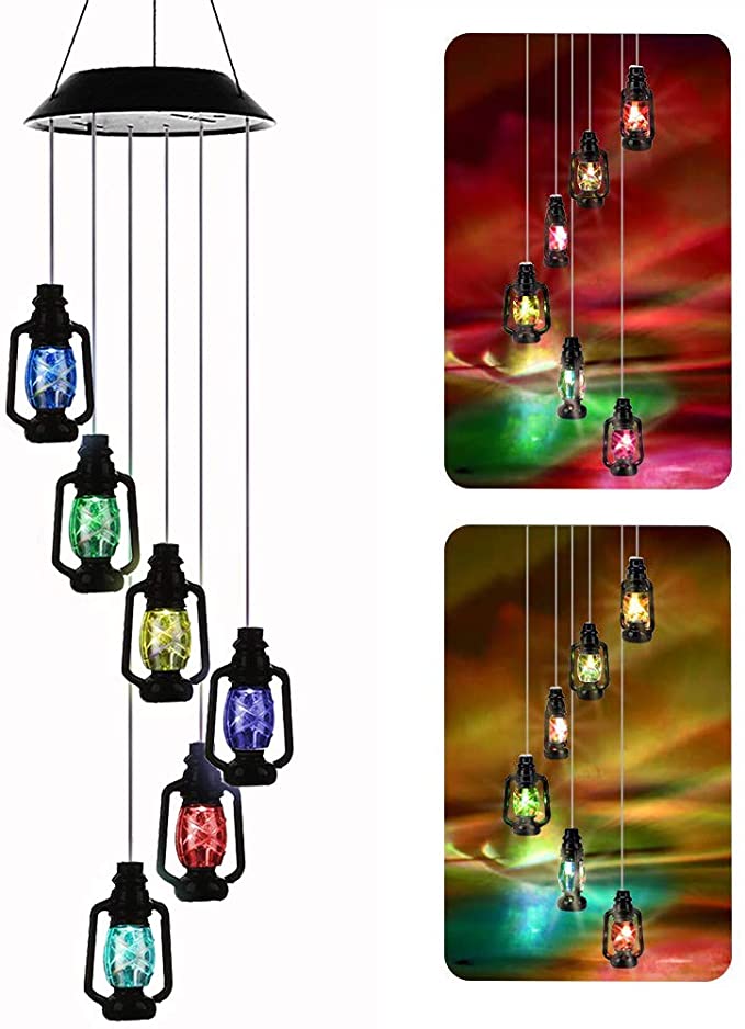 Color-Changing Solar Powered Lanterns Wind Chime Wind Moblie LED Light, Gzero Spiral Spinner Windchime Portable Outdoor Chime for Patio, Deck, Yard, Garden, Home,