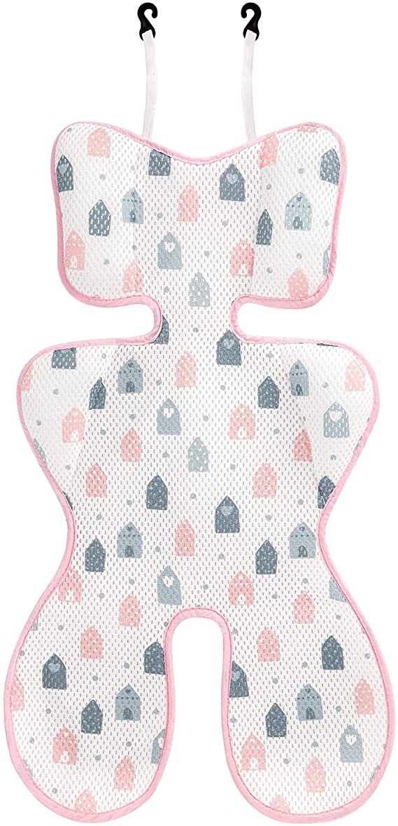 Navaris Summer Pushchair Seat Liner - Universal Baby Seat Liner for Pushchair, Buggy, Car Seat, High Chair - Breathable Insert for Babies - Pink/White