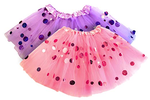 Polka Dot Tutu for Girls – Glitter Purple & Pink Set – 2 Tulle Tutus Skirt, Ballet, Dress Up, Princess Party