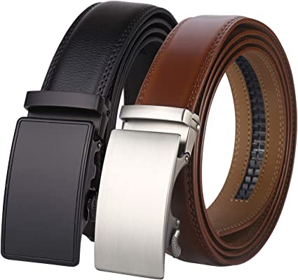 Lavemi Men's Real Leather Ratchet Dress Belt with Automatic Buckle,Elegant Gift Box, Black&brown Style1, Adjustable from 20" to 44" Waist