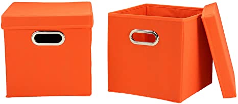 Household Essentials 32-1 Decorative Storage Cube Set with Removable Lids | Orange | 2-Pack