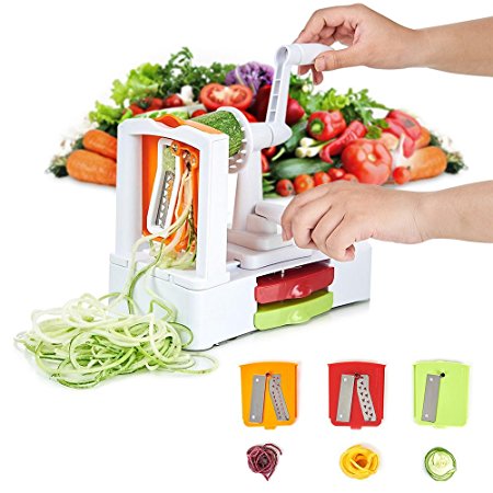Hommini Spiralizer Vegetable Slicer,3 Tri-Blade Vegetable Maker,Shredder Spiral Slicer, Zucchini /Noddles/Ribbon/Salad Spiral Cutter, Best Veggie Pasta & Spaghetti Maker for Low Carb/Pale/Gluten-Free