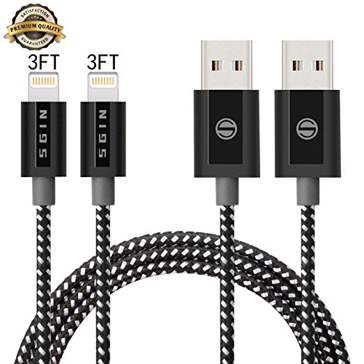 iPhone Cable SGIN,2Pack 3FT Nylon Braided Cord Lightning Cable Certified to USB Charging Charger for iPhone 7,7 Plus,6S,6 Plus,SE,5S,5,iPad,iPod Nano 7 - Black White