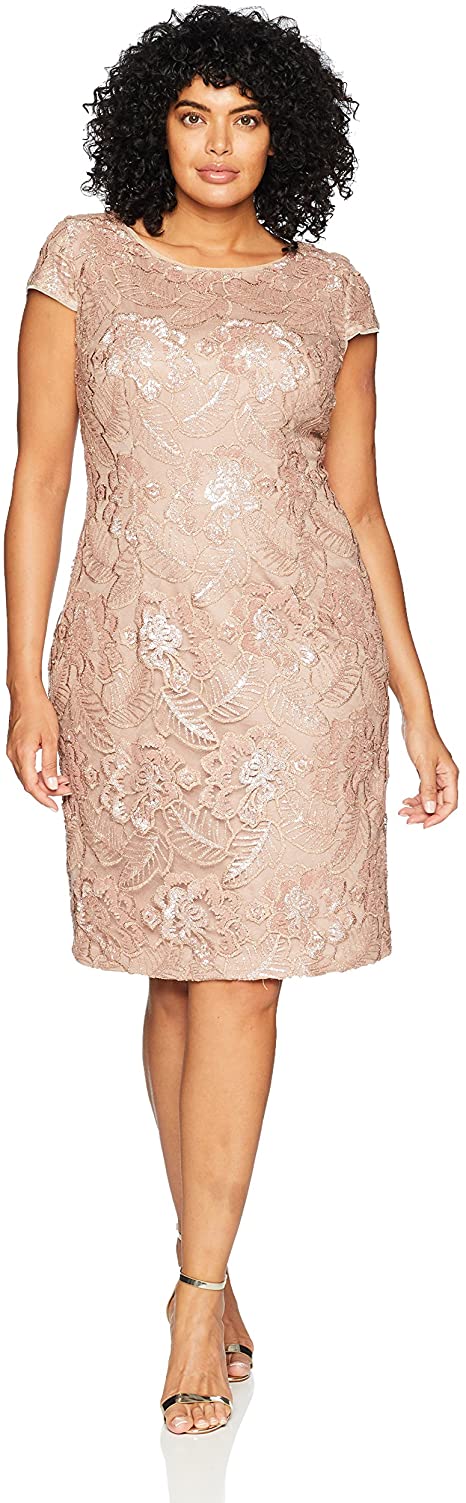 Alex Evenings Women's Plus-Size Midi Cap Sleeve Dress with Sequin