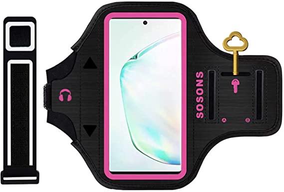 SOSONS Galaxy Note 10/10  Armband, Water Resistant Sports Gym Armband Case for Samsung Galaxy Note 10/Note 10 ,Fits Smartphones with Slim Case   Extension Strap (Pink, Note 10 )