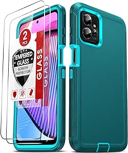 LeYi for Moto G Power 2023 5G Case: with 2 PCS Tempered Glass Screen Protector, Heavy Duty 3 in 1 Motorola Moto G Power 2023 5G Cover, Military Grade Shockproof Hard Phone Funda (Teal Blue)