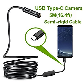 Fantronics 5 Meter(16.4ft)Rigid Cable USB C Endoscope Type C Borescope Inspection Camera 2.0 Megapixels HD Snake Camera for Android and Samsung Galaxy S8,Google pixel, Nexus 6p, HTC 10, Huawei V9